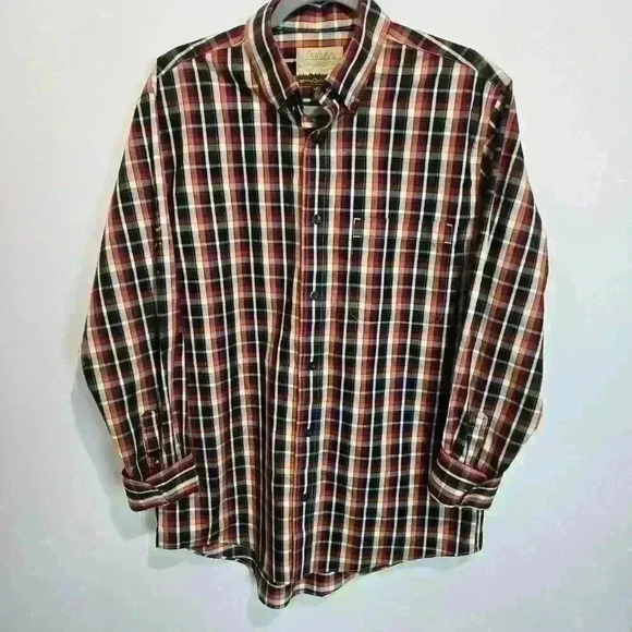 Men's Cabelas Outfitter Series Care-free Cotton Plaid Shirt - Black/Brown - Sz M - Picture 5 of 8